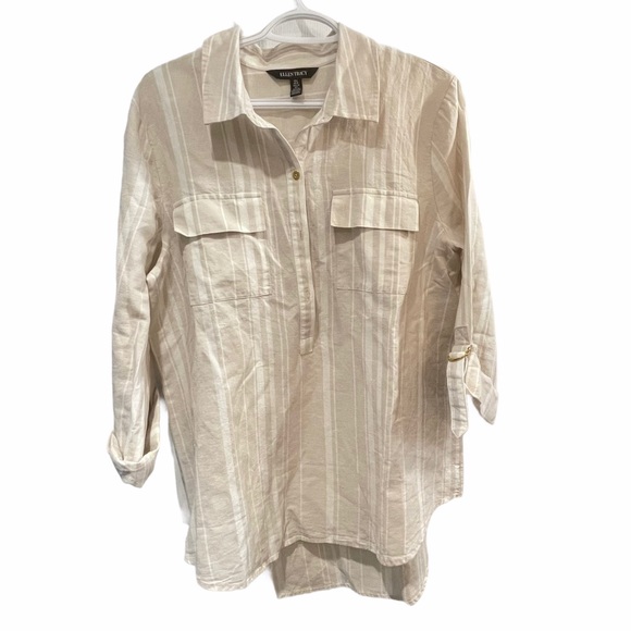 Large Nude & White Button Down Shirt Blouse - Picture 2 of 5